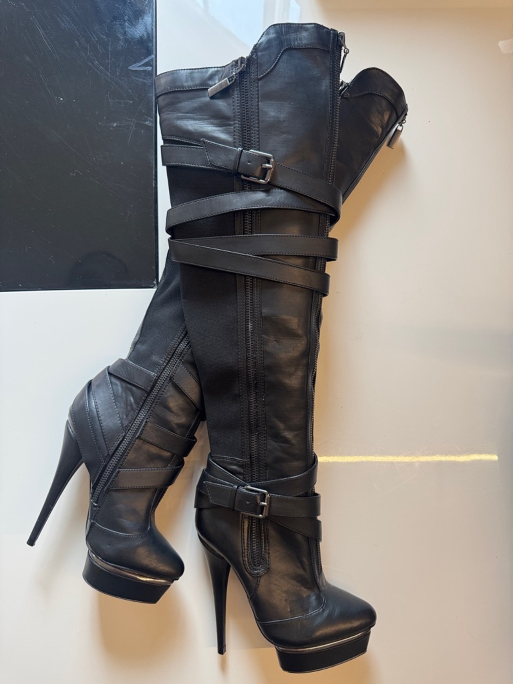 Women's Black Knee-High Platform Stiletto Boots